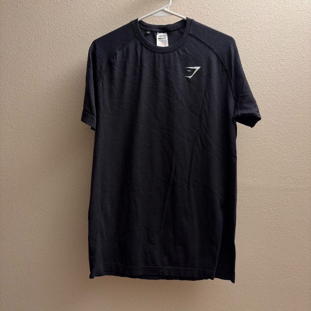 Gymshark Black Athletic Crewneck Tee with Reflective Logo